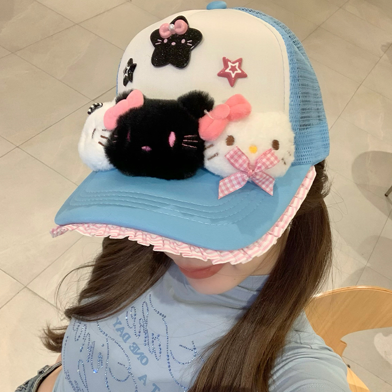 可爱kitty猫蓝色棒球帽女2025年春新款加大加深帽子大帽檐鸭舌帽